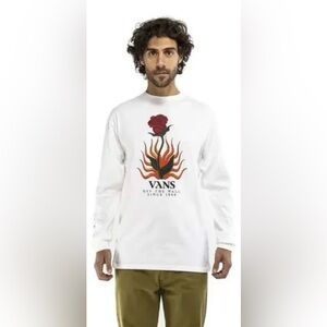 Vans White Long Sleeve with Red Rose and Orange Flames